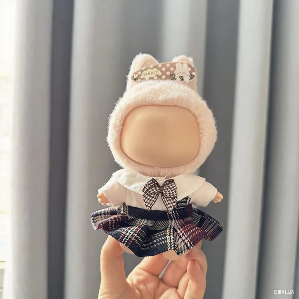 Compatible with 17cm Mini Labubu Clothes Designer Luxury School Uniform Labubu Doll Accessories Plush Labubu Outfit Accessorie