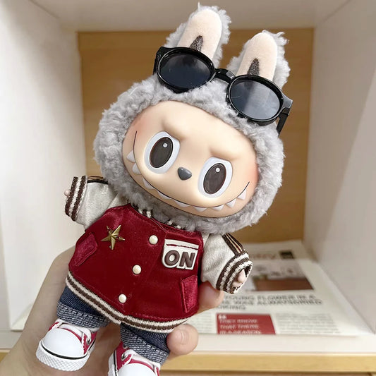 17cm Labubu Doll Clothing Toy Accessories Red Baseball T-shirt Jeans Sunglasses Kpop Collectibles Fashion Set DIY Gift in Stock