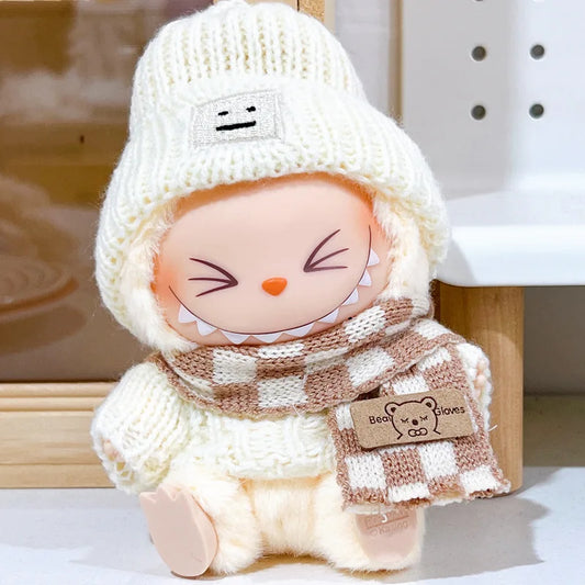 17cm Labubu Sitting Party Clothes Pendant Doll Sweater scarf cute
