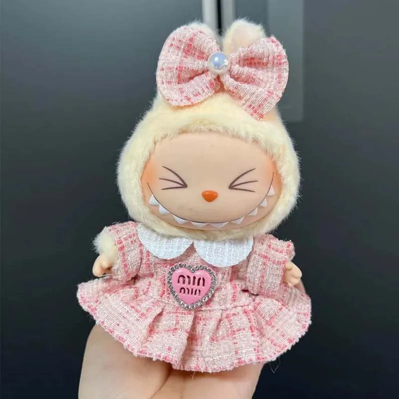 Labubu Clothes for 15/17cm Labubu Dress Skirt Retro Leopard Print Clothes Cute Doll Accessories Dress Up DIY Toys