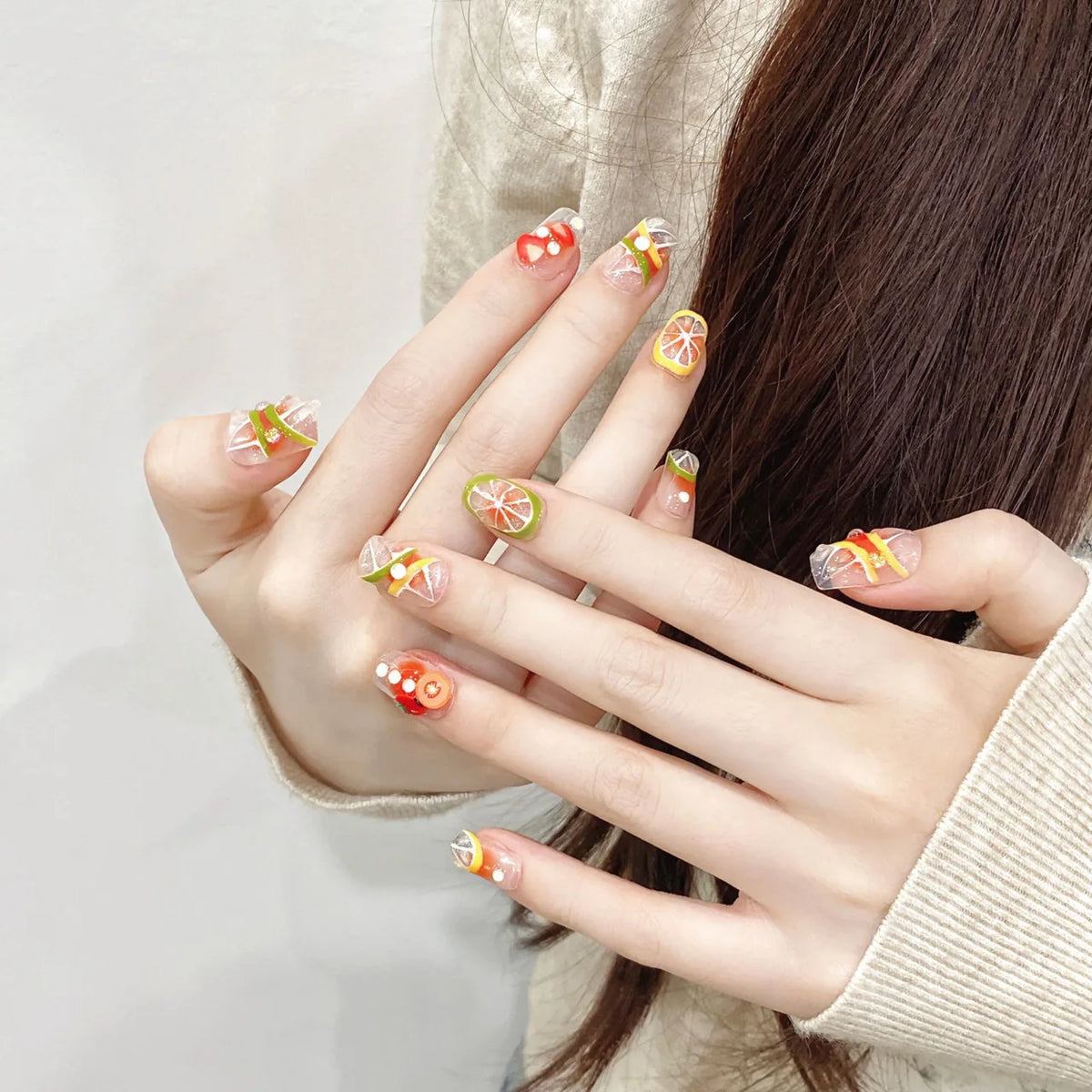 10 Pcs Luxury Handmade Press on Nails Middle Ballet Lemon Blush Design False Nails with 4-Piece Tool Adhesive Nail Glue Tabs
