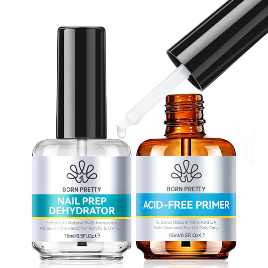 BORN PRETTY 15ml Nail Prep Dehydrator Acid Free Bond Primer Kit Natural Base Coat For Acrylic UV Gel Nails Professional Manicure