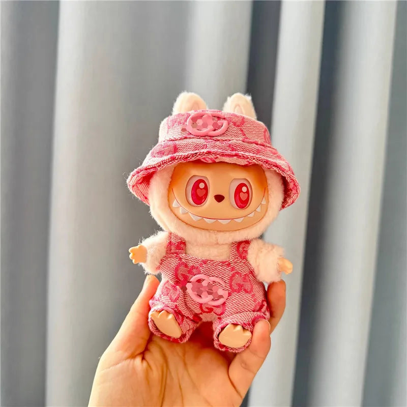 Labubu Doll Clothes 17cm Baby Clothes Fashion Overalls Bib Hat Set Kawaii Doll Clothing Accessories No Dolls Kids Gift