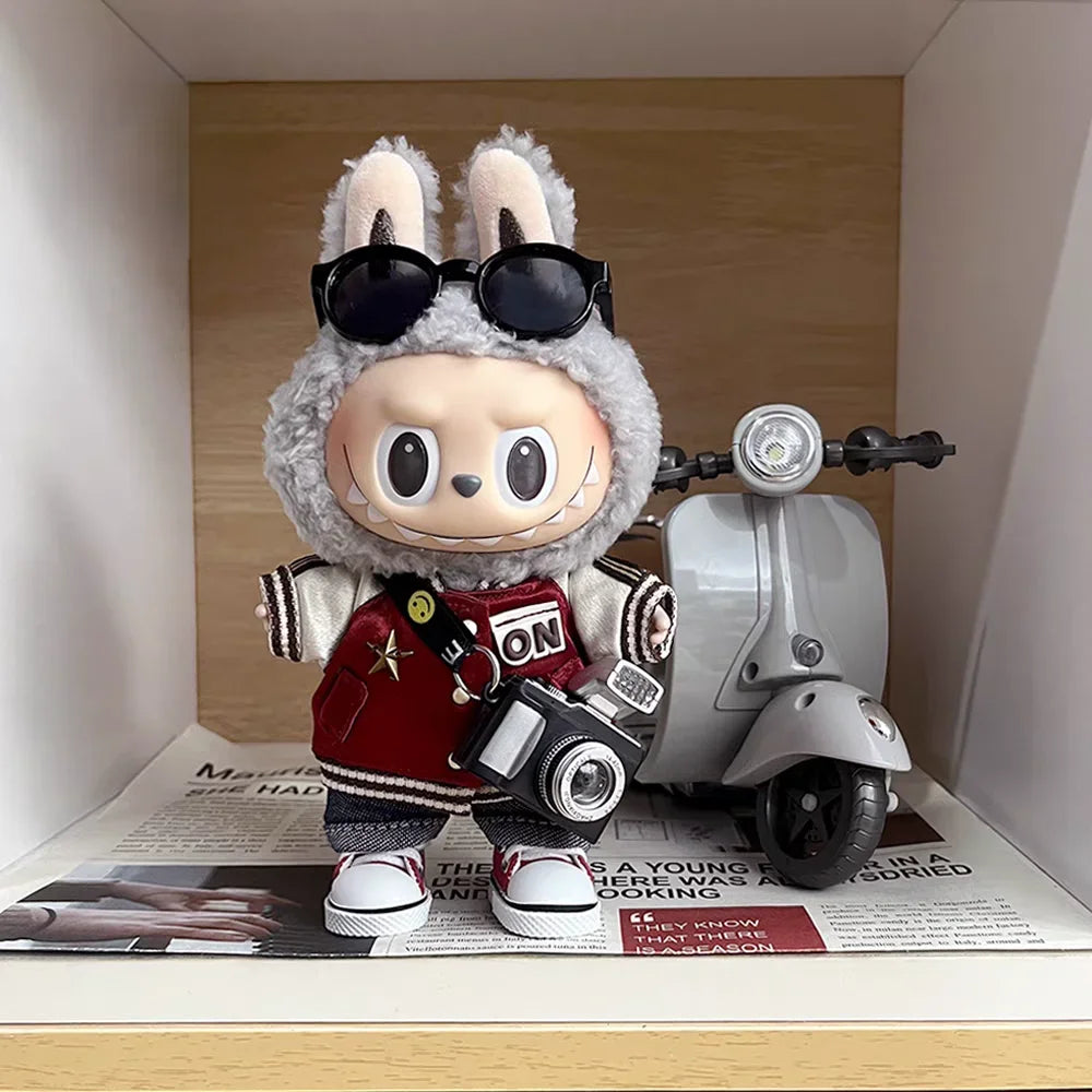 17cm Labubu Doll Clothing Toy Accessories Red Baseball T-shirt Jeans Sunglasses Kpop Collectibles Fashion Set DIY Gift in Stock