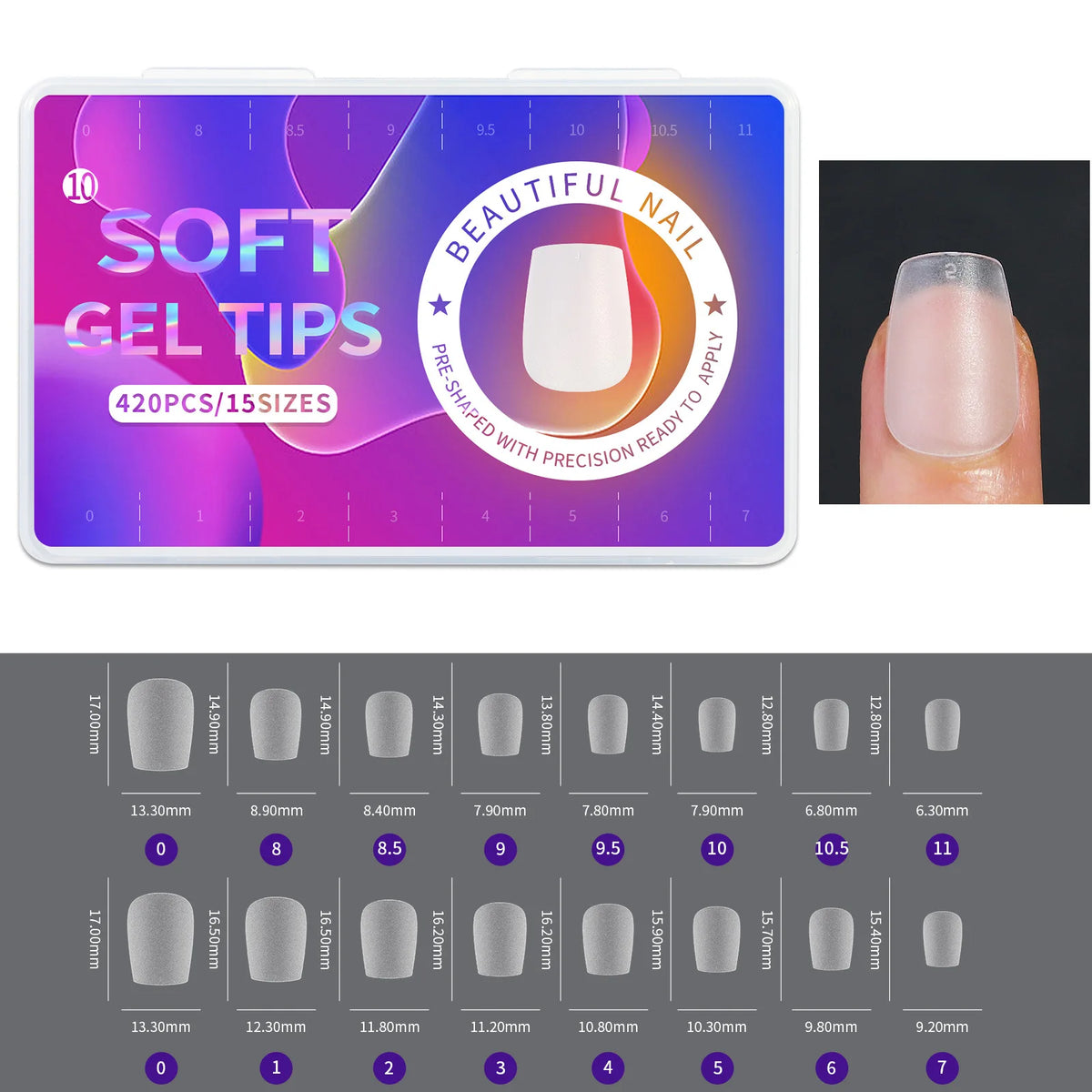 420pcs/box Frosted Version False Nails Press On Acrylic Nails Almond Mixed Size Short Style Ultra Thin Traceless Nail Tips