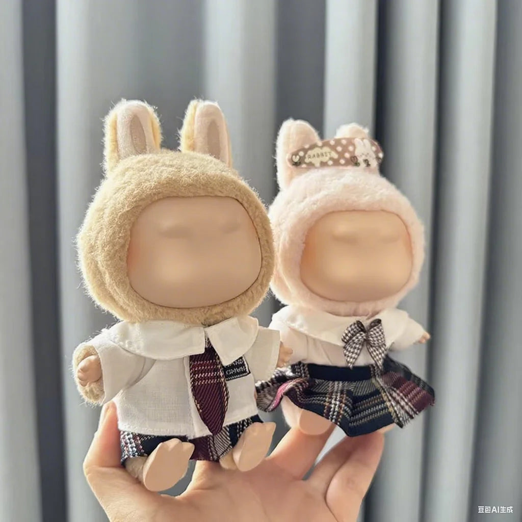 Compatible with 17cm Mini Labubu Clothes Designer Luxury School Uniform Labubu Doll Accessories Plush Labubu Outfit Accessorie