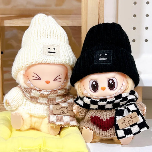 17cm Labubu Sitting Party Clothes Pendant Doll Sweater scarf cute
