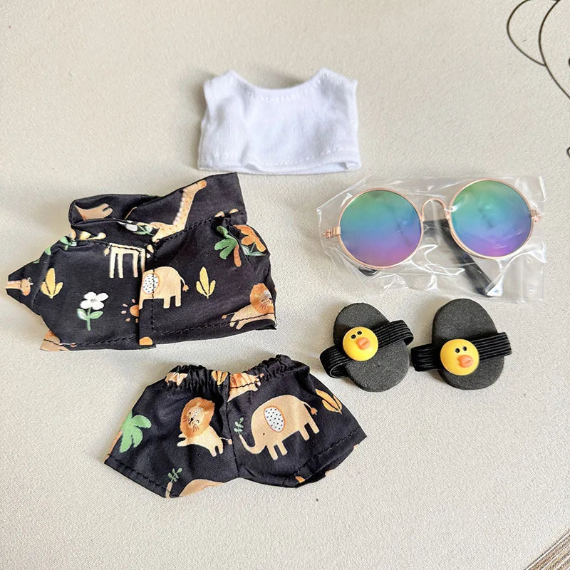 Labubu Doll Clothes Beach Resort Style Overalls Labubu Dolls Clothing Accessories 15/17cm Plush Doll Universal