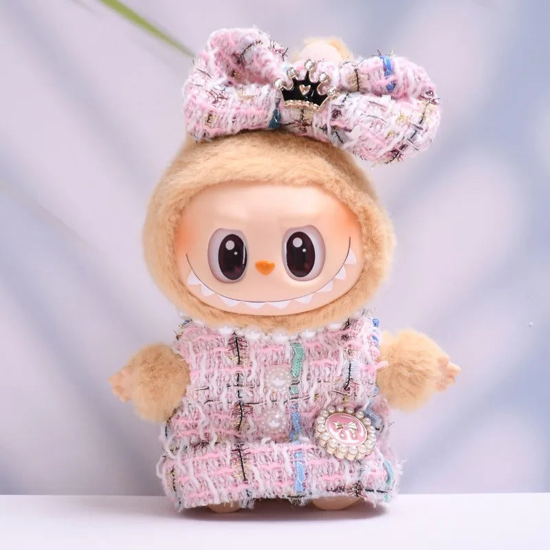 Labubu Fashion Skirt Suit for V1/V2 Vinyl Labubu Design Original Sitting Party Baby Clothes Eagerly Luxury Cute Dress Replacable