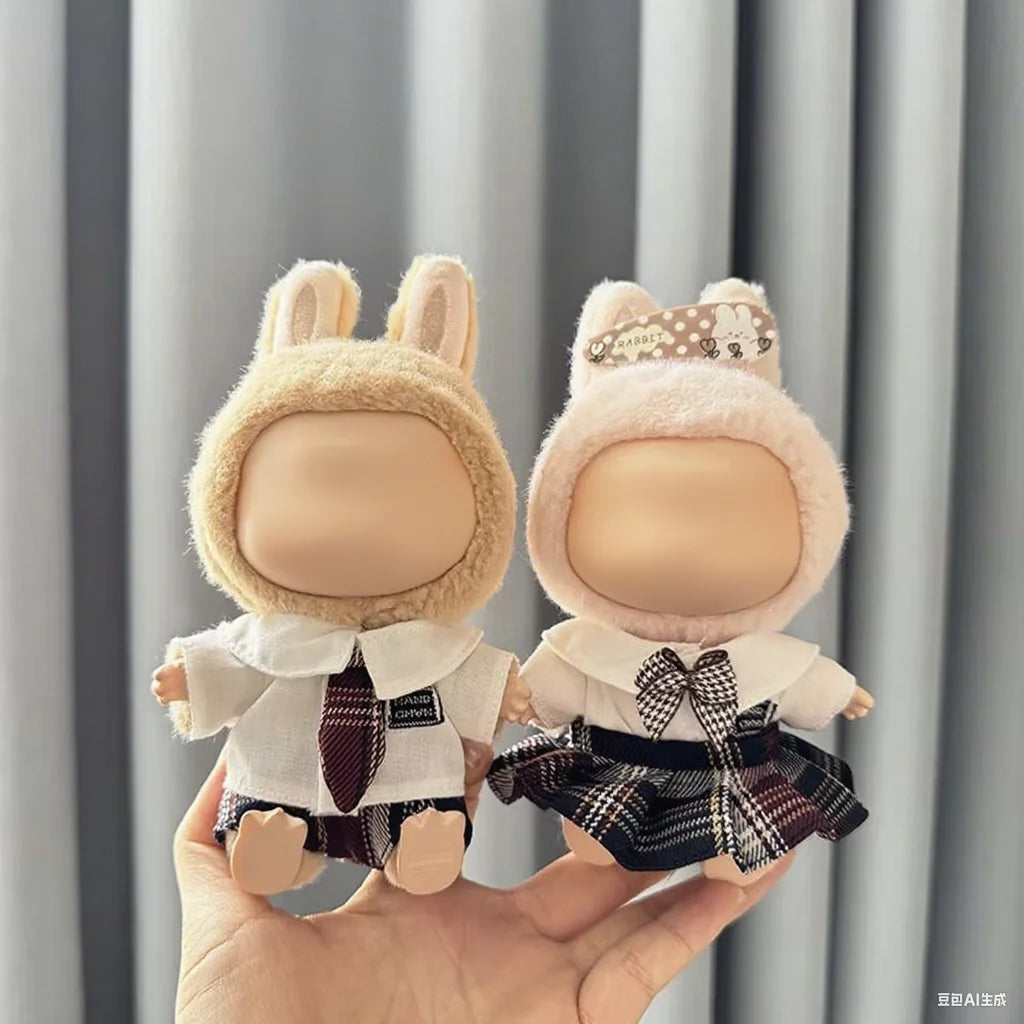 Compatible with 17cm Mini Labubu Clothes Designer Luxury School Uniform Labubu Doll Accessories Plush Labubu Outfit Accessorie