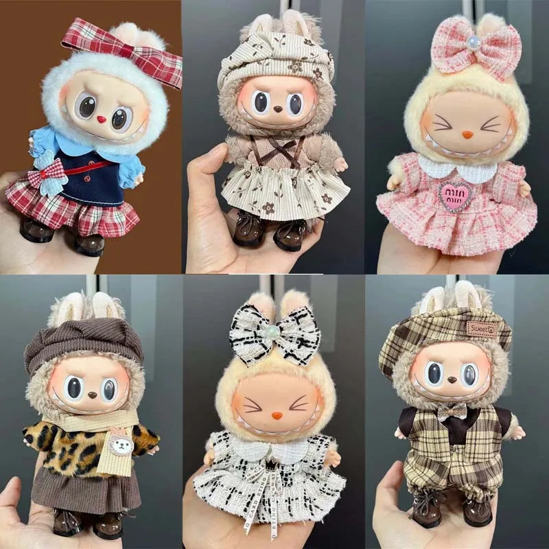 Labubu Clothes for 15/17cm Labubu Dress Skirt Retro Leopard Print Clothes Cute Doll Accessories Dress Up DIY Toys