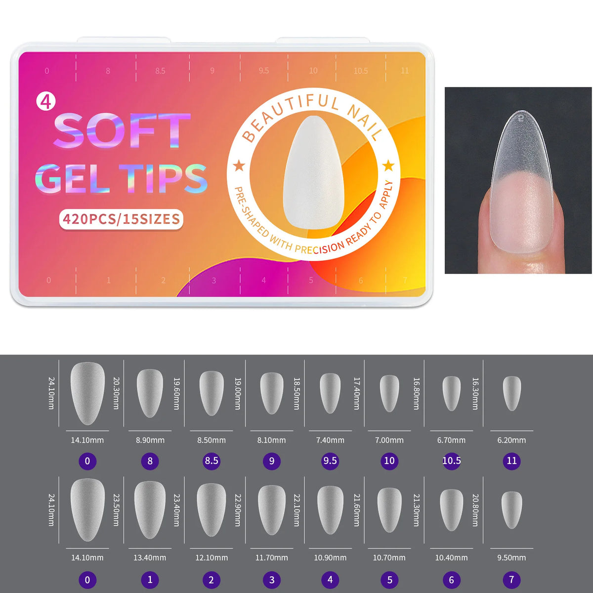 420pcs/box Frosted Version False Nails Press On Acrylic Nails Almond Mixed Size Short Style Ultra Thin Traceless Nail Tips