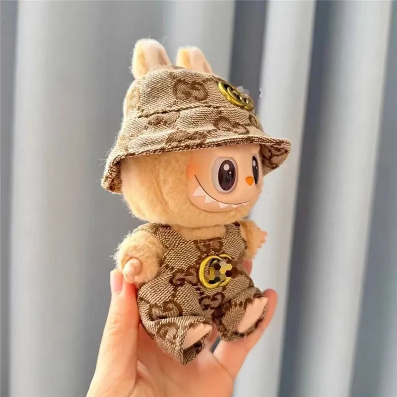 Labubu Doll Clothes 17cm Baby Clothes Fashion Overalls Bib Hat Set Kawaii Doll Clothing Accessories No Dolls Kids Gift