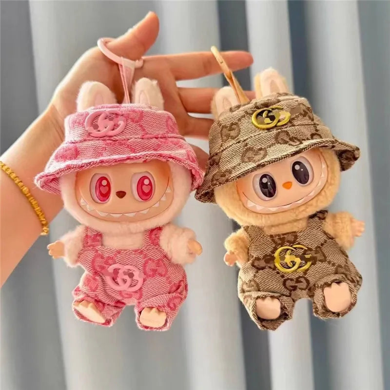 Labubu Doll Clothes 17cm Baby Clothes Fashion Overalls Bib Hat Set Kawaii Doll Clothing Accessories No Dolls Kids Gift