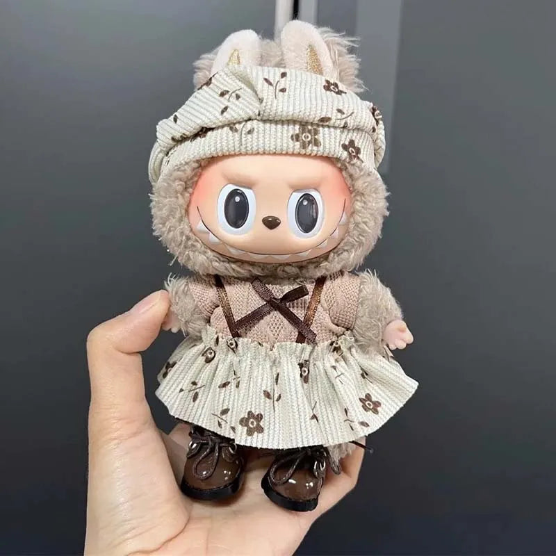 Labubu Clothes for 15/17cm Labubu Dress Skirt Retro Leopard Print Clothes Cute Doll Accessories Dress Up DIY Toys