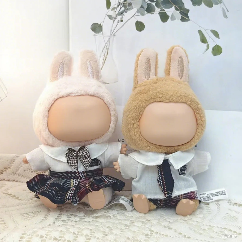 Compatible with 17cm Mini Labubu Clothes Designer Luxury School Uniform Labubu Doll Accessories Plush Labubu Outfit Accessorie