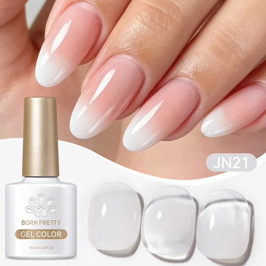 BORN PRETTY 10ml Gradient Milky White Gel Nail Polish Semi Permanent Jelly Nude Natural Nail Art Ice Transparent Gel