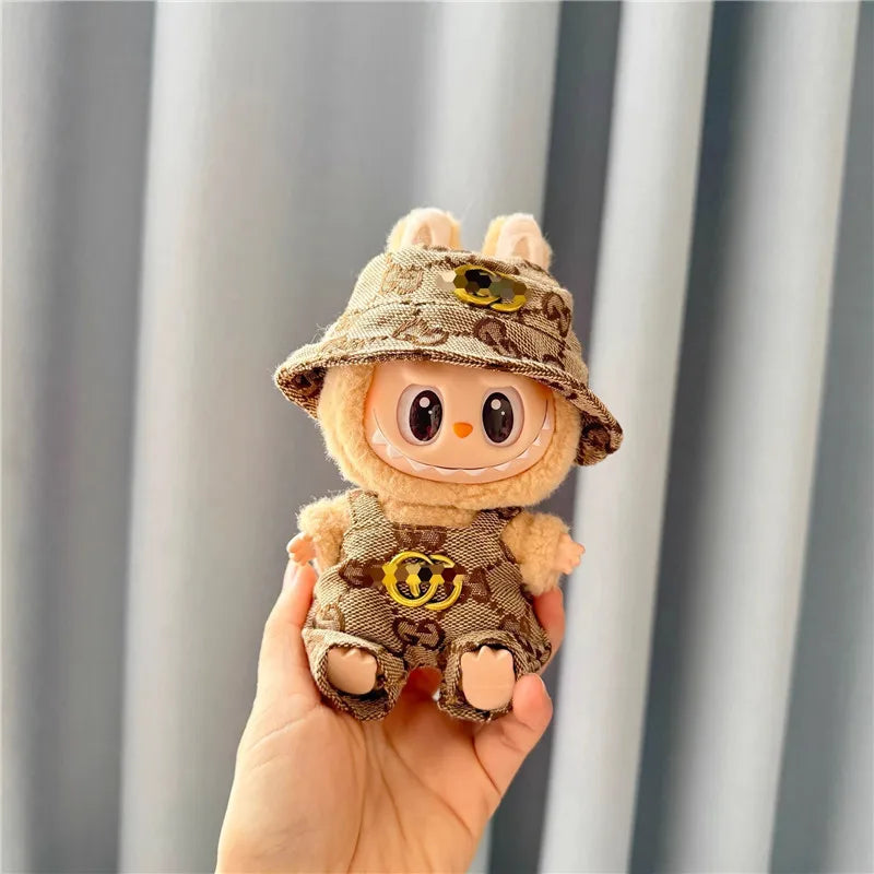 Labubu Doll Clothes 17cm Baby Clothes Fashion Overalls Bib Hat Set Kawaii Doll Clothing Accessories No Dolls Kids Gift