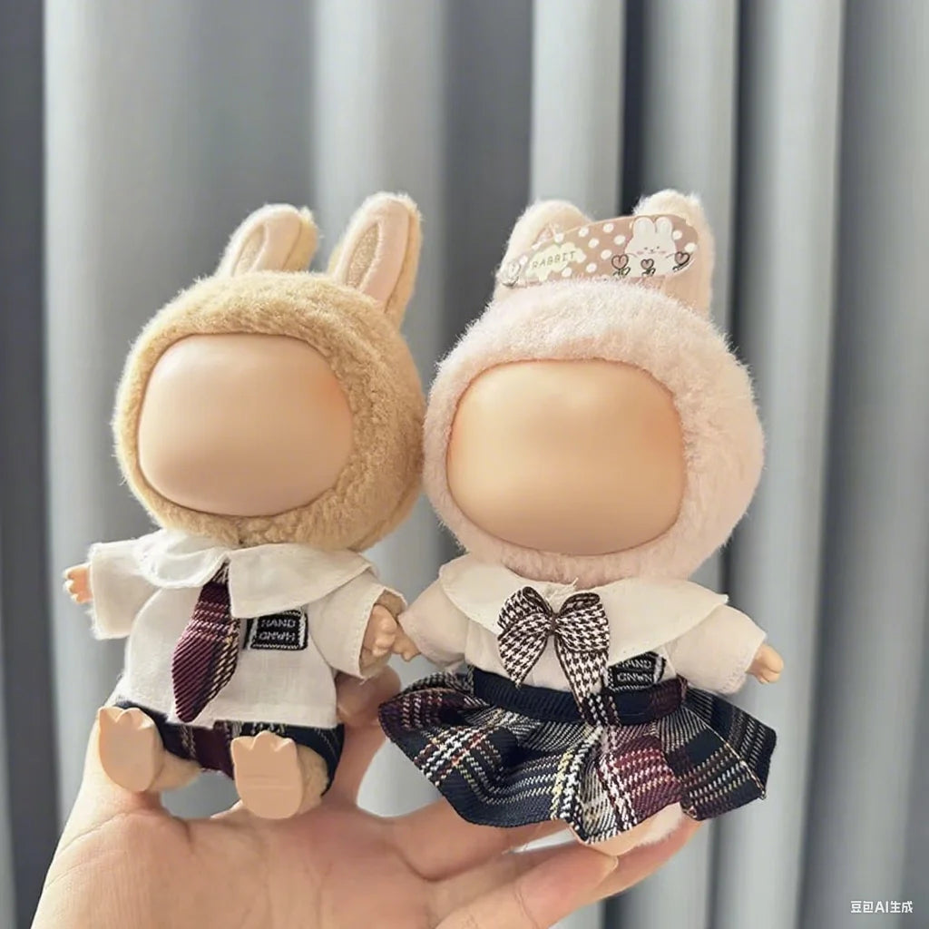 Compatible with 17cm Mini Labubu Clothes Designer Luxury School Uniform Labubu Doll Accessories Plush Labubu Outfit Accessorie
