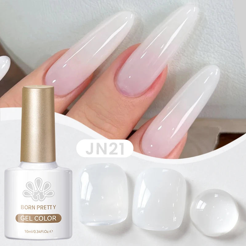 BORN PRETTY 10ml Gradient Milky White Gel Nail Polish Semi Permanent Jelly Nude Natural Nail Art Ice Transparent Gel